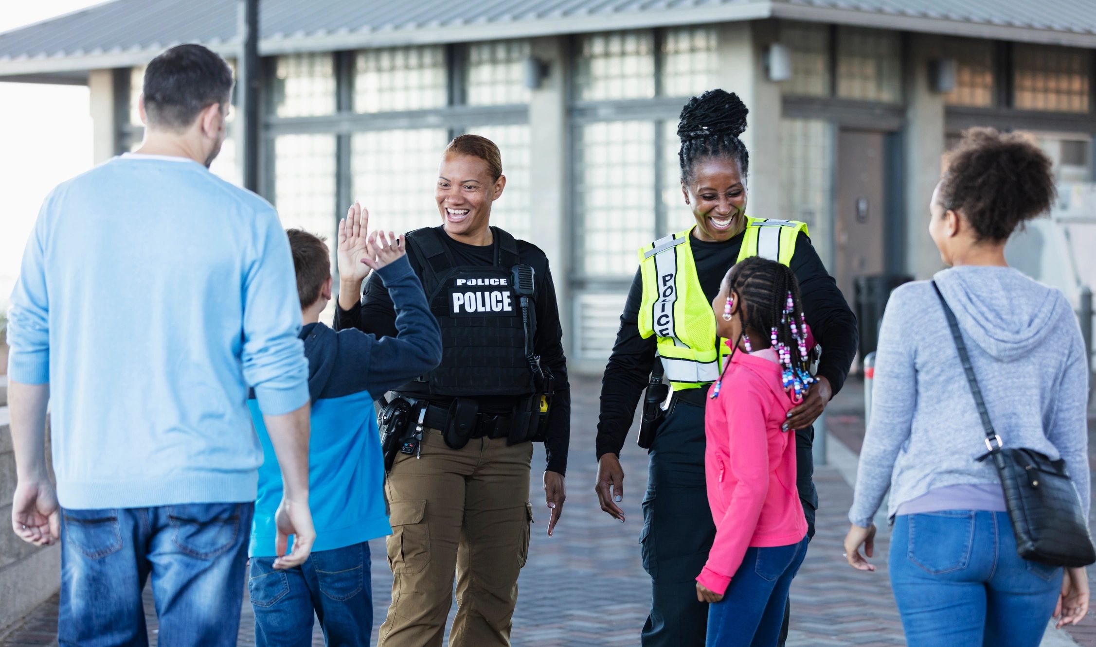 Police officers engaging with community members
